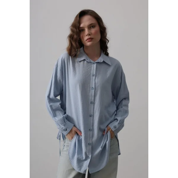 Yan Büzmeli Tunik Gömlek - Bebe Mavisi