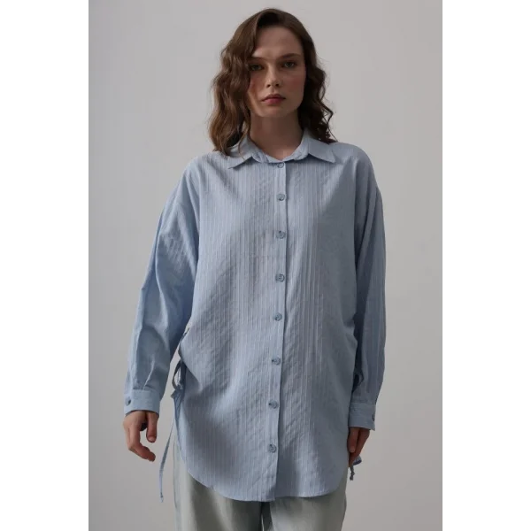 Yan Büzmeli Tunik Gömlek - Bebe Mavisi