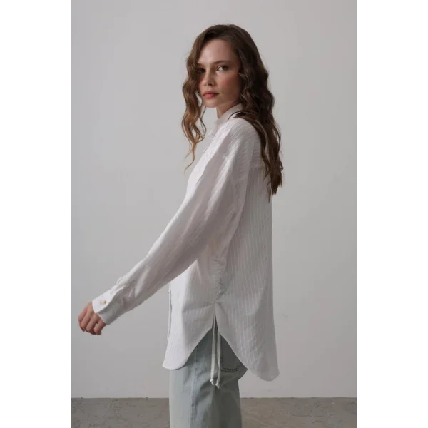 Yan Büzmeli Tunik Gömlek - Beyaz