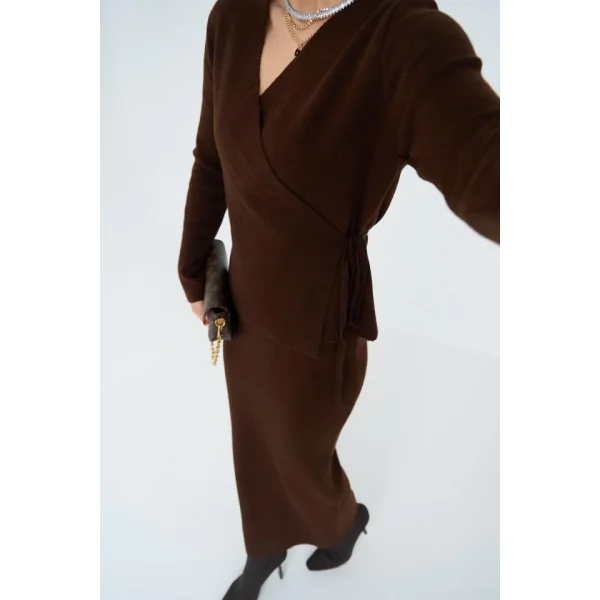 Yandan Bağlamalı Etekli Takım  Acı Kahve