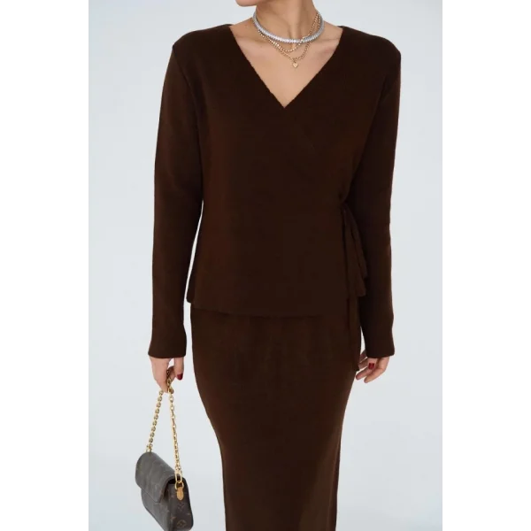 Yandan Bağlamalı Etekli Takım  Acı Kahve