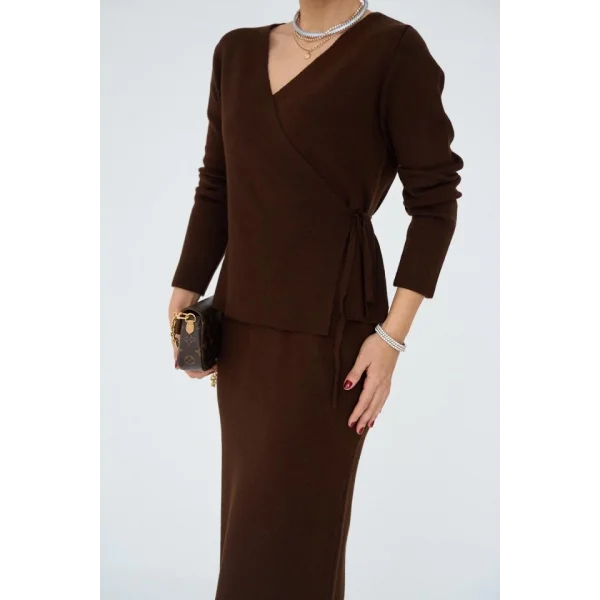 Yandan Bağlamalı Etekli Takım  Acı Kahve