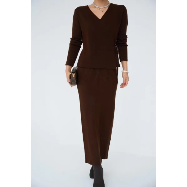 Yandan Bağlamalı Etekli Takım  Acı Kahve
