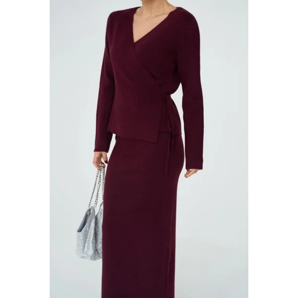 Yandan Bağlamalı Etekli Takım  Bordo