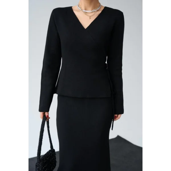 Yandan Bağlamalı Etekli Takım  Siyah