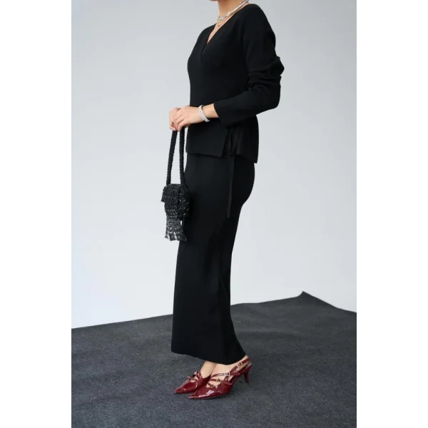 Yandan Bağlamalı Etekli Takım  Siyah