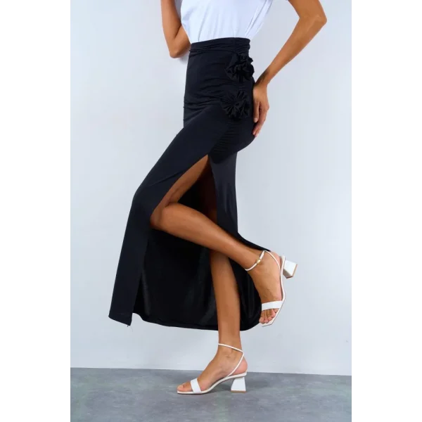 Yandan Büzgülü Güllü Etek  iyah