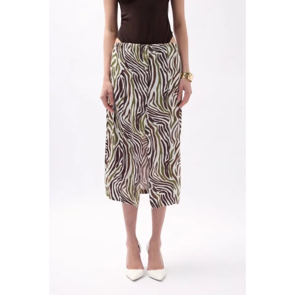 Yanı Yırtmaçlı Desenli Etek