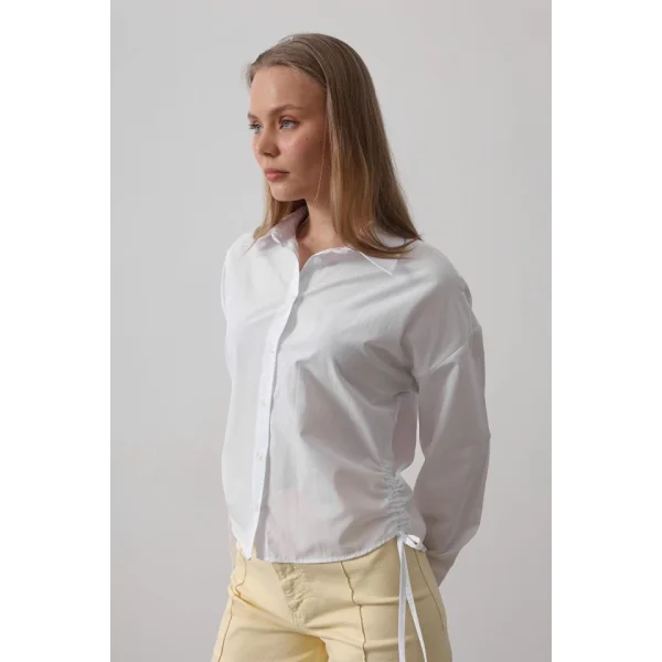 Yanları Bağlamalı Basic Gömlek - Beyaz