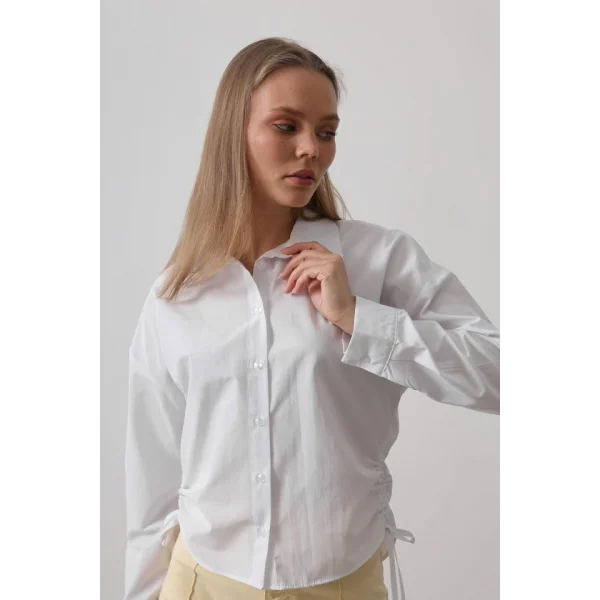 Yanları Bağlamalı Basic Gömlek - Beyaz