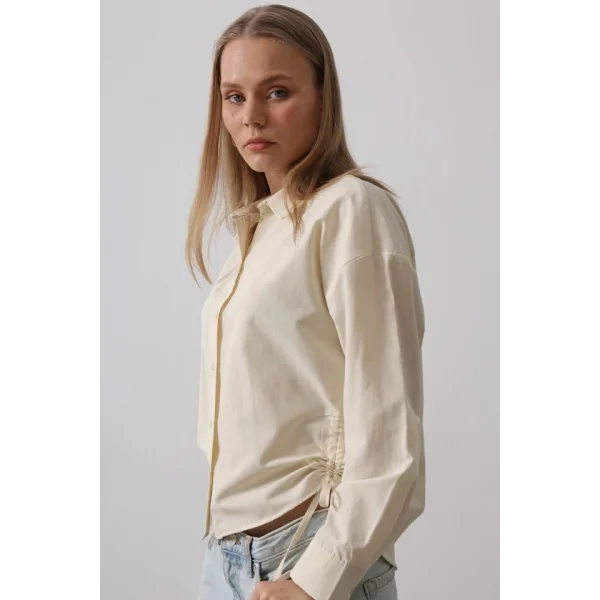 Yanları Bağlamalı Basic Gömlek - Ekru