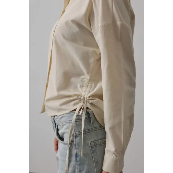 Yanları Bağlamalı Basic Gömlek - Ekru