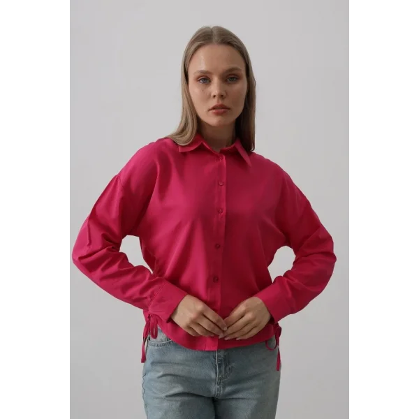 Yanları Bağlamalı Basic Gömlek - Fuşya