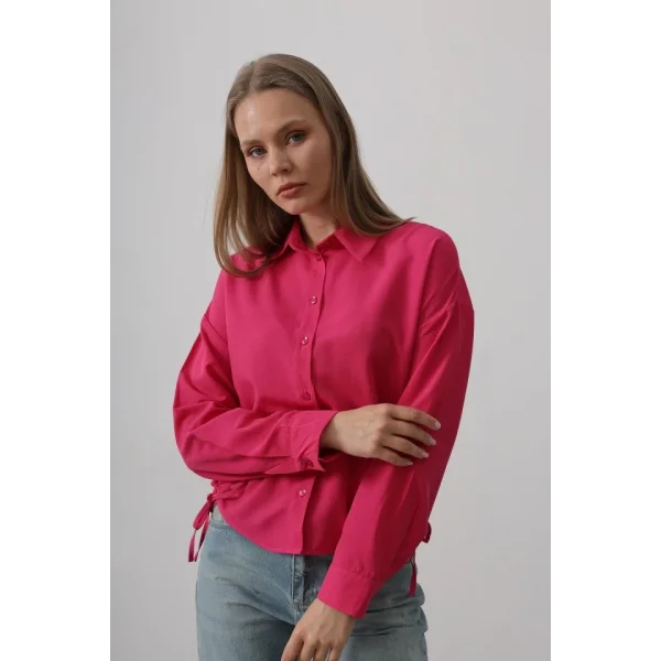 Yanları Bağlamalı Basic Gömlek - Fuşya