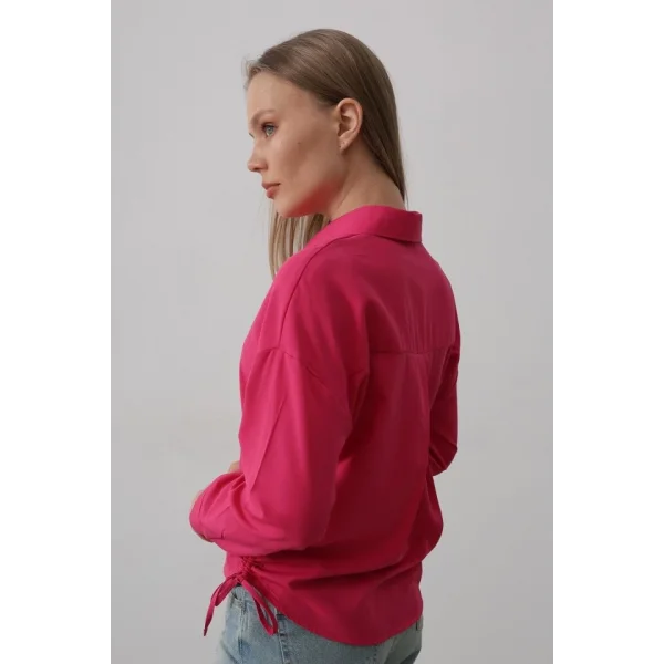 Yanları Bağlamalı Basic Gömlek - Fuşya