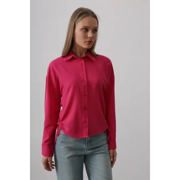 Yanları Bağlamalı Basic Gömlek - Fuşya