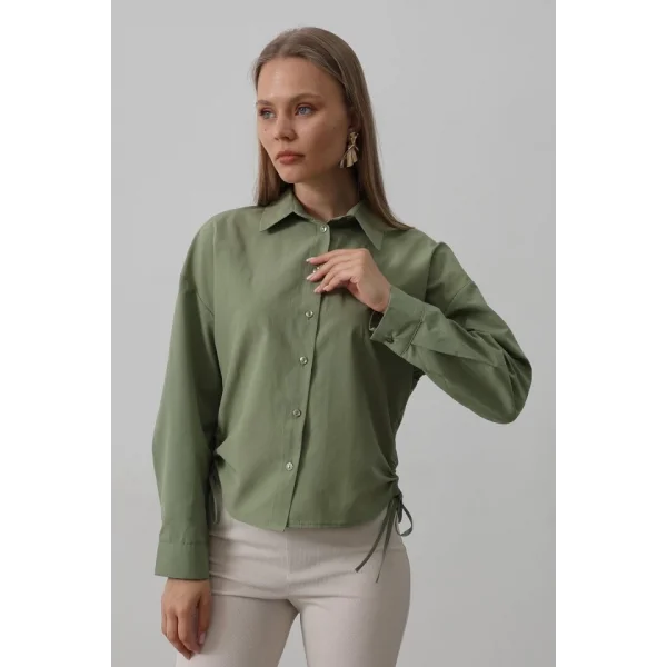 Yanları Bağlamalı Basic Gömlek - Haki