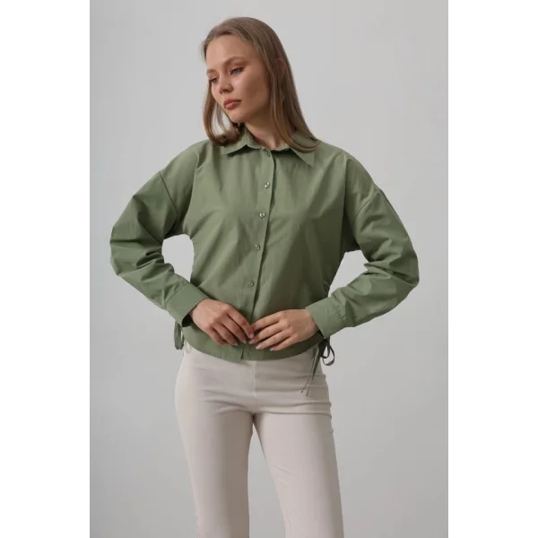 Yanları Bağlamalı Basic Gömlek - Haki