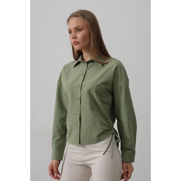 Yanları Bağlamalı Basic Gömlek - Haki