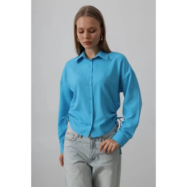 Yanları Bağlamalı Basic Gömlek - Turkuaz