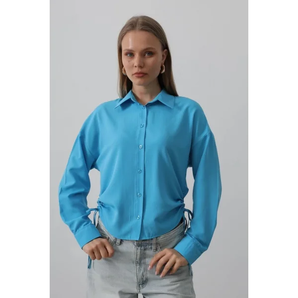 Yanları Bağlamalı Basic Gömlek - Turkuaz