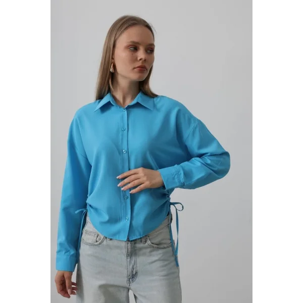 Yanları Bağlamalı Basic Gömlek - Turkuaz
