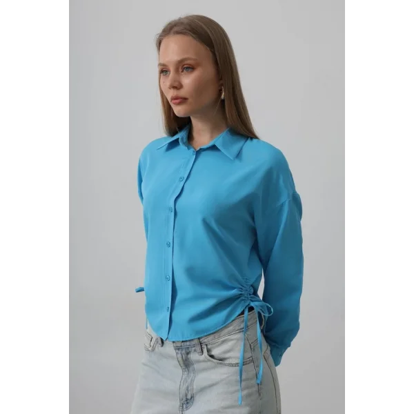 Yanları Bağlamalı Basic Gömlek - Turkuaz