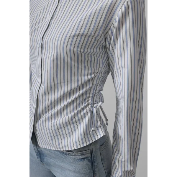 Yanları Büzgülü Çizgili Gömlek - Mavi-Siyah