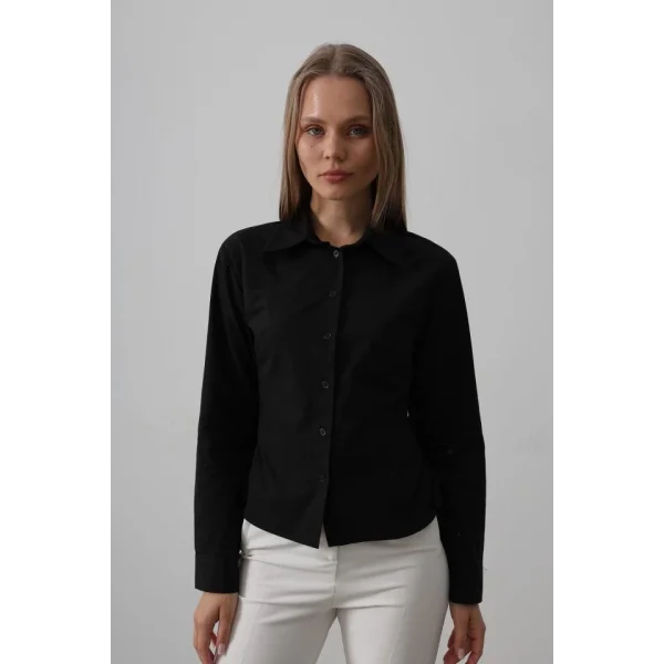 Yanları Büzgülü Çizgili Gömlek - Siyah