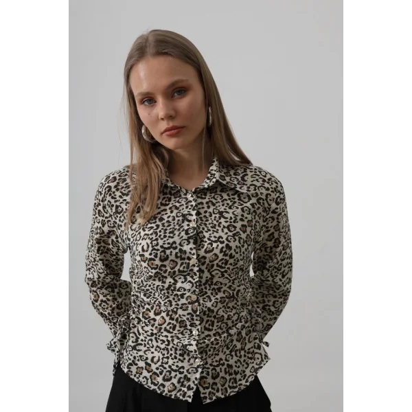 Yanları Büzgülü Leopar Gömlek - Leopar