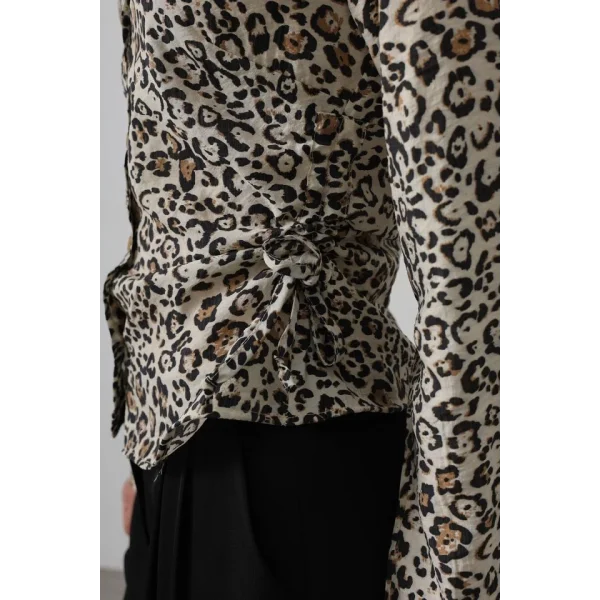 Yanları Büzgülü Leopar Gömlek - Leopar