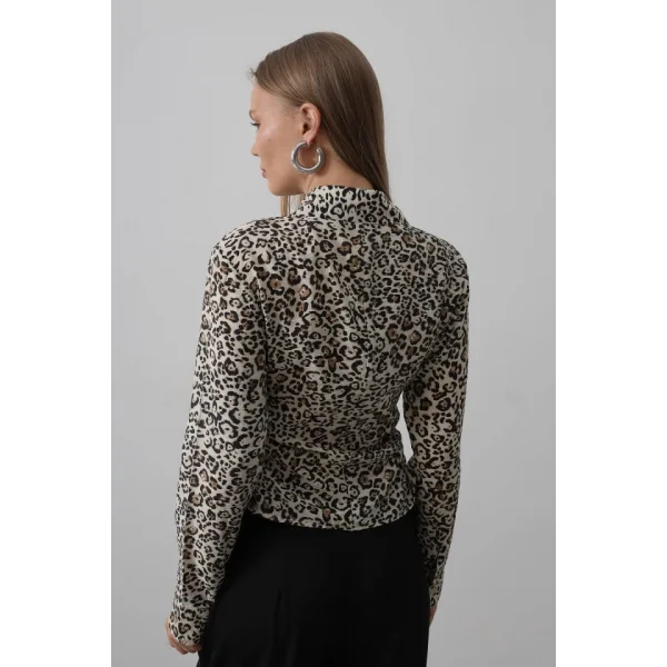 Yanları Büzgülü Leopar Gömlek - Leopar
