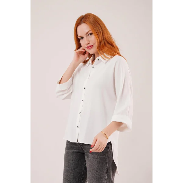 Yarasa Kol Rahat Kalıp Beyaz Gömlek