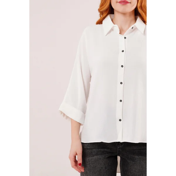 Yarasa Kol Rahat Kalıp Beyaz Gömlek