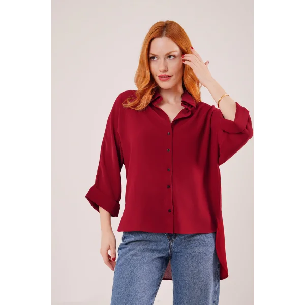 Yarasa Kol Rahat Kalıp Bordo Gömlek