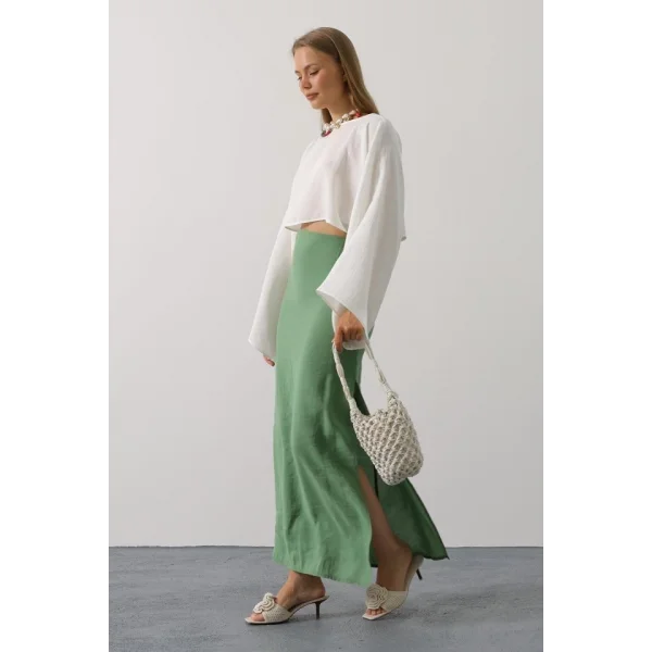 YARASA KOLLU CROP BLUZ - Beyaz