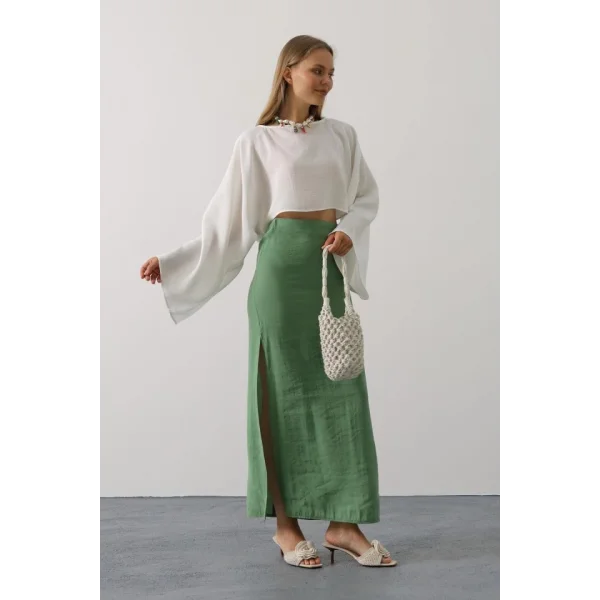 YARASA KOLLU CROP BLUZ - Beyaz