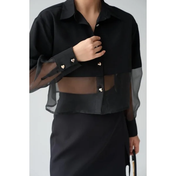 Yarı Transparan Gömlek - Siyah