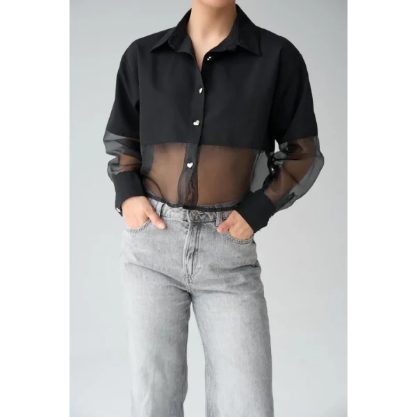 Yarı Transparan Gömlek - Siyah