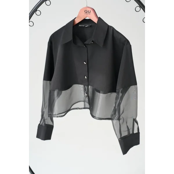 Yarı Transparan Gömlek - Siyah