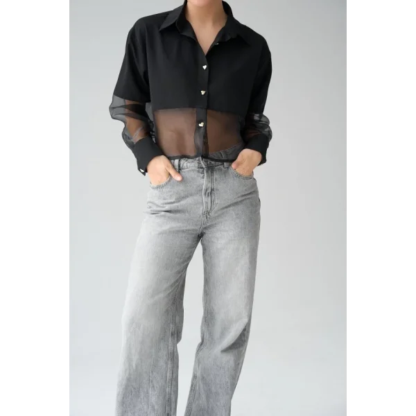 Yarı Transparan Gömlek - Siyah