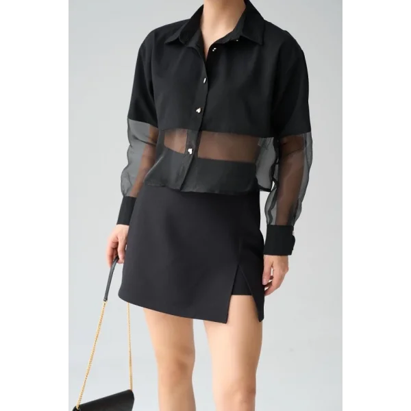 Yarı Transparan Gömlek - Siyah