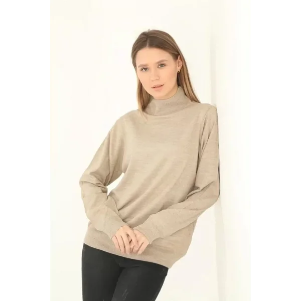 Yarım Balıkçı Yaka Triko Kazak  Bej