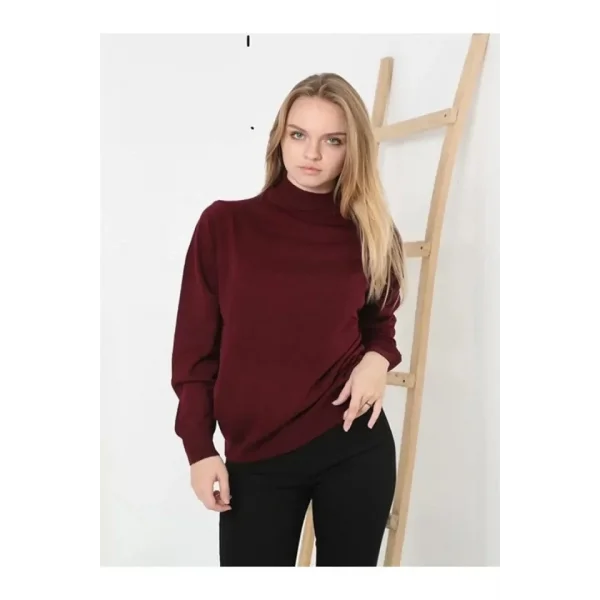 Yarım Balıkçı Yaka Triko Kazak  Bordo