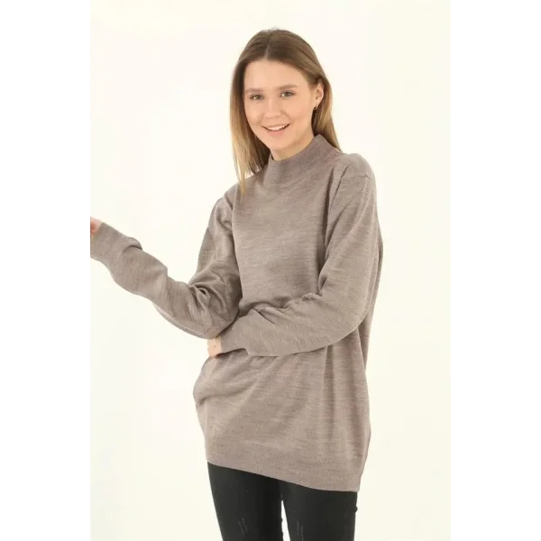 Yarım Balıkçı Yaka Triko Kazak  Vizon