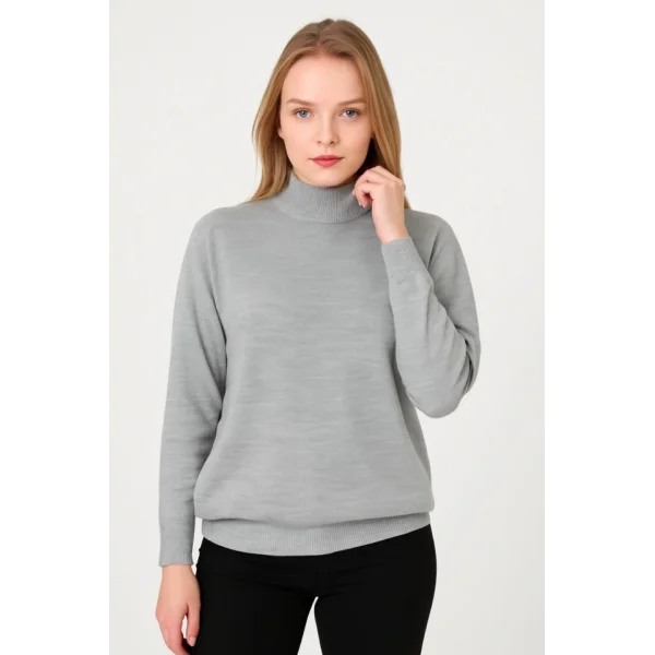 Yarım Boğaz Triko Kazak Yumuşak Dokulu Pamuklu Ince Dokuma, Uzun Kollu Rahat Regular Kalıp - Gri