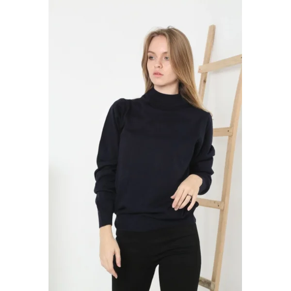 Yarım Boğaz Triko Kazak Yumuşak Dokulu Pamuklu Ince Dokuma, Uzun Kollu Rahat Regular Kalıp - Siyah