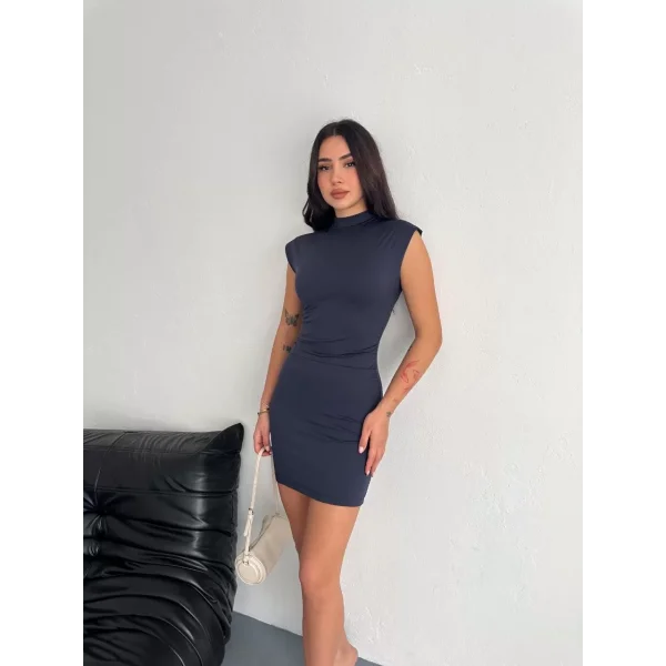 Yarım Bogazlı Kolsuz Mini Boy Elbise - Lacivert