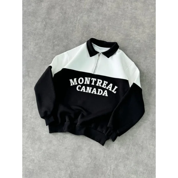 Yarım Fermuarlı Parçalı Yakalı weathirt  iyah