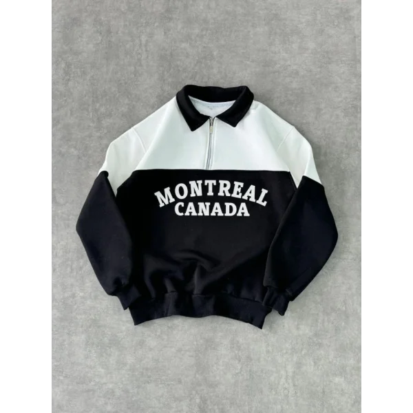 Yarım Fermuarlı Parçalı Yakalı weathirt  iyah